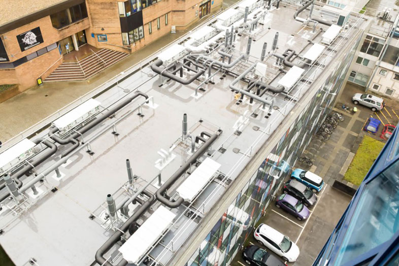 swansea university roof with air conditioning units