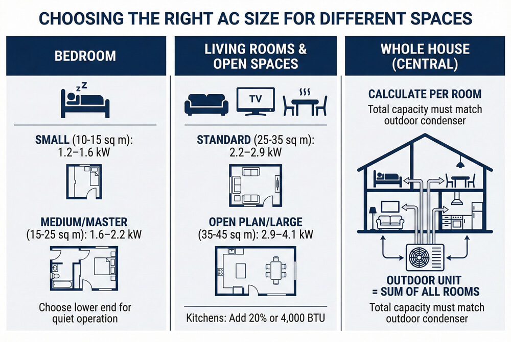 AC sizes for different spaces
